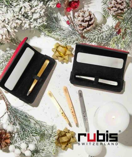 Geschenk Idee RUBIS Switzerland - Profi Pinzette Classic schräg Inox Six Stars - Augenbrauen zupfen
