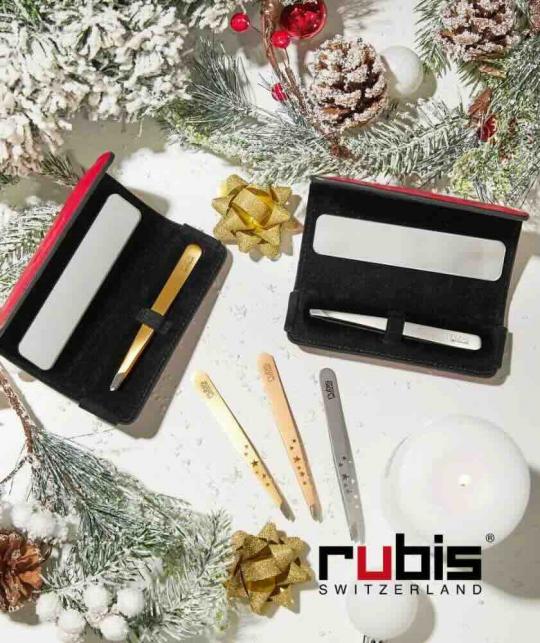 Geschenk Idee RUBIS Switzerland - Profi Pinzette Classic schräg Inox Six Stars - Augenbrauen zupfen