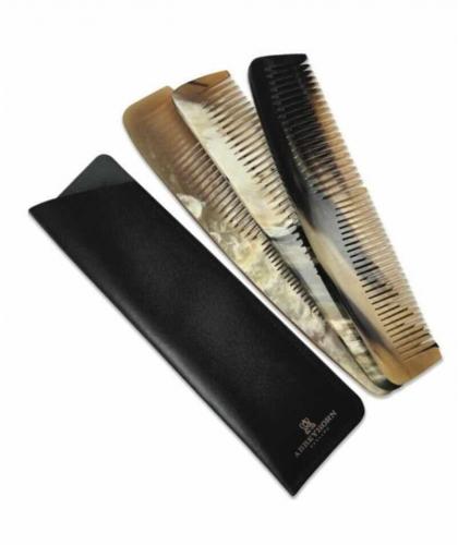 Black leather Abbeyhorn comb case – silver embossed logo, handcrafted  quality - l'Officina Paris