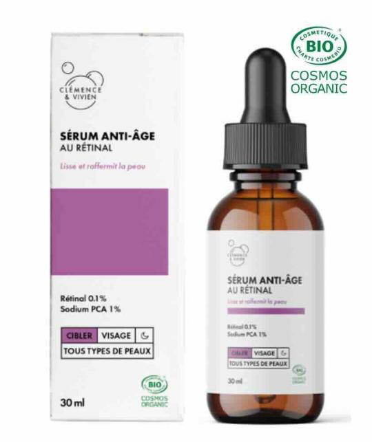 Clémence & Vivien Anti-Aging Serum Retinal - Made in France, straffende Wirkung, mindert Falten und Linien - Naturkosmetik