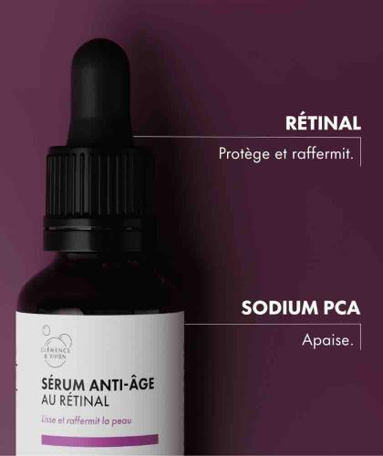 Clémence & Vivien Anti-Aging Serum Retinal - ingrédients actifs rétinal et sodium PCA, sérum naturel et bio