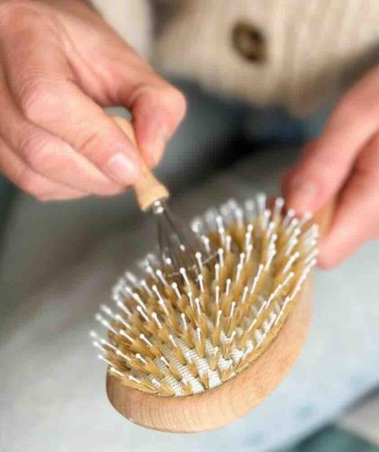 BACHCA brush cleaning tool in action to clean hairbrush bristles, preserving hairbrush effectiveness