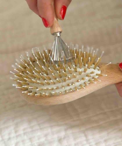 Entretien d’une brosse à cheveux avec le peigne nettoyant BACHCA, accessoire beauté - l'Officina Paris
