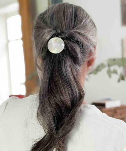 Pearly Hair accessory French style BACHCA, elegant grey hair with pearly plate elastic
