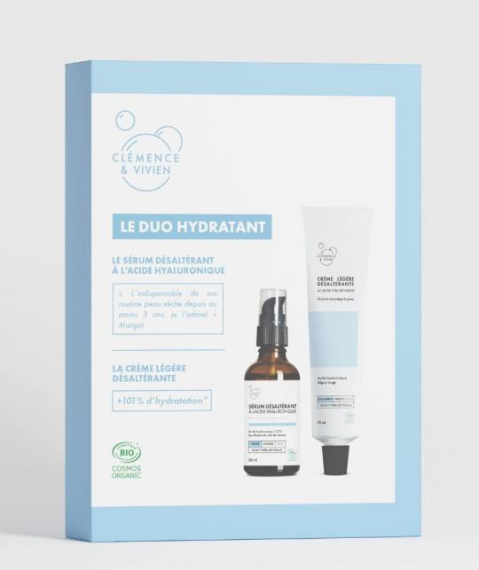 Coffret Duo Hydratant Clémence & Vivien sérum désaltérant et crème légère bio, peau souple et éclatante, L'Officina Paris