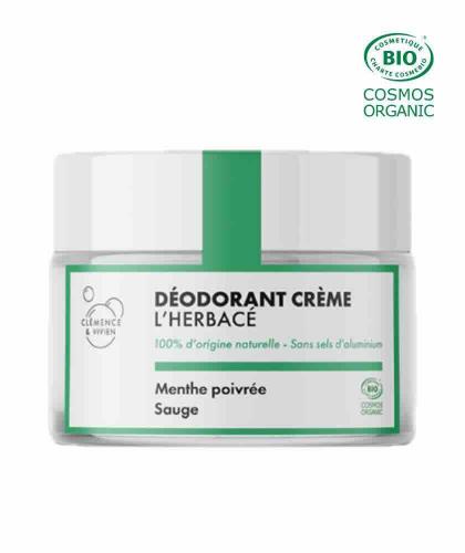 Déodorant naturel L’Herbacé Clémence & Vivien crème bio en pot verre 50g