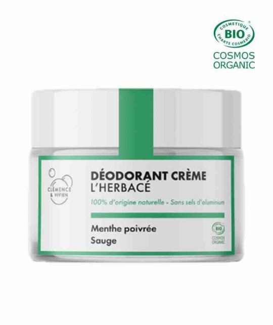 Déodorant naturel L’Herbacé Clémence & Vivien crème bio en pot verre 50g