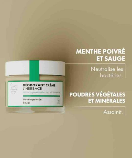 Déodorant naturel aux huiles essentielles de sauge menthe poivrée et romarin l'Herbacé Clémence & Vivien