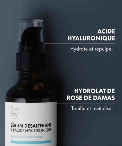 Sérum Clémence & Vivien avec Acide Hyaluronique et hydrolat de rose de Damas – Formule naturelle et végétale
