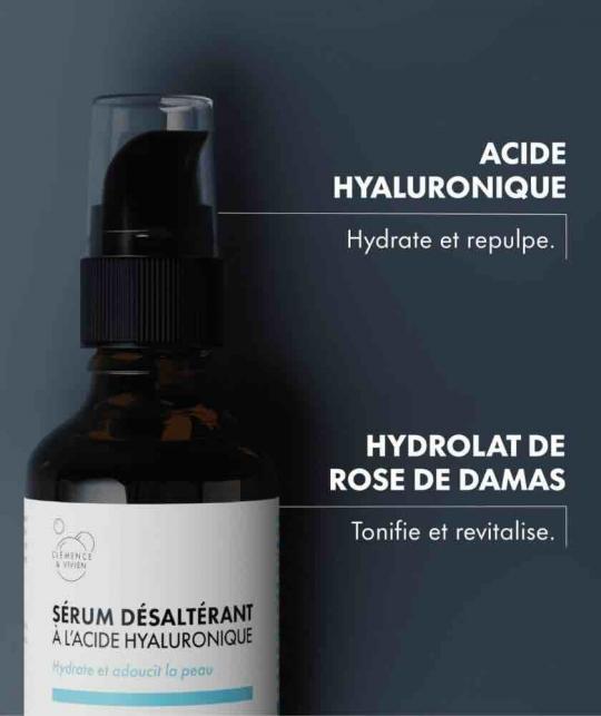 Sérum Clémence & Vivien avec Acide Hyaluronique et hydrolat de rose de Damas – Formule naturelle et végétale