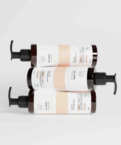 Gel corps anti-rugosités bio Clémence & Vivien flacon pompe PET 250ml soin exfoliant doux AHA BHA cosmétique naturel