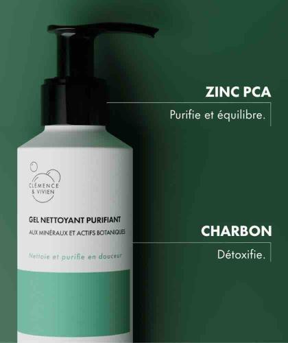 Gel Nettoyant Purifiant bio Clémence & Vivien au Zinc PCA et Charbon actif