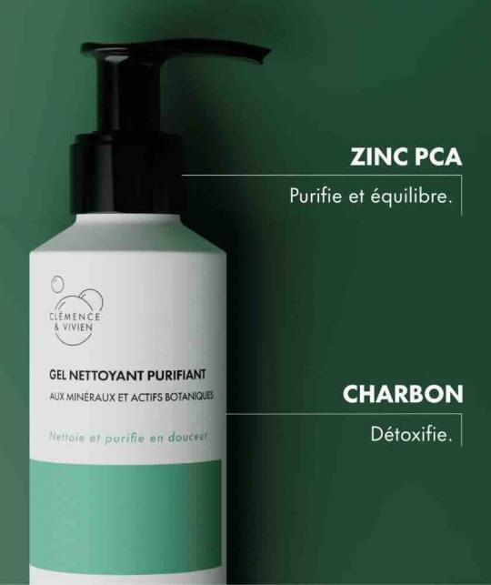 Gel Nettoyant Purifiant bio Clémence & Vivien au Zinc PCA et Charbon actif