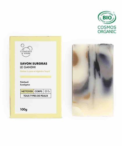 Le Gandhi Clémence & Vivien handgefertigte Naturkosmetik Seife 100g Patchouli Eukalyptus Aktivkohle