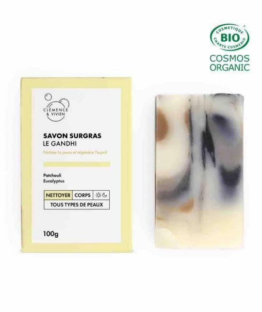 Le Gandhi Clémence & Vivien handgefertigte Naturkosmetik Seife 100g Patchouli Eukalyptus Aktivkohle