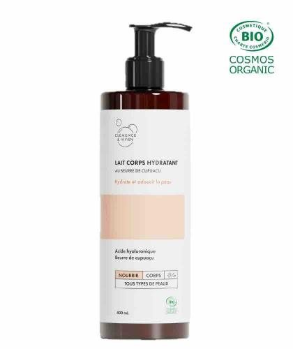 Lait corps hydratant Clémence & Vivien flacon pompe cosmétique bio naturel fleurs de coton made in France
