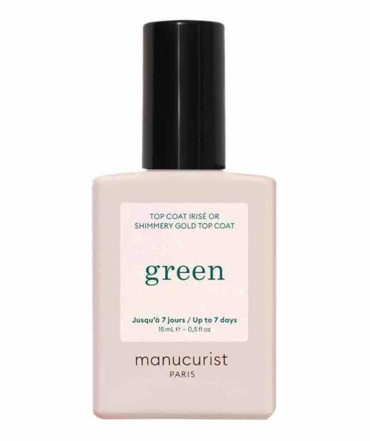 GREEN™ Manucurist Gold Shimmer Top Coat Flacon, goldener Überlack Nagellack Packshot, made in France