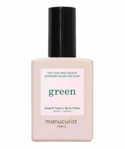 GREEN™ Manucurist Silber Shimmer Top Coat Flakon, silberner Überlack Nagellack Packshot, made in France