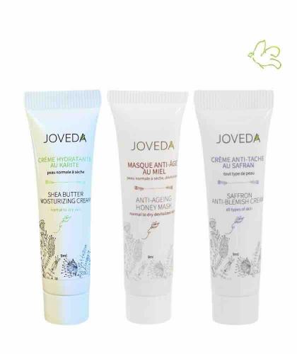 Mini Set JOVEDA pour peaux matures – Crème Hydratante au Karité, Masque au Miel et Crème Anti-Taches au Safran, 3 x 9 ml