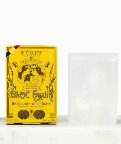 Bloc Hyalin 100% pierre d’alun naturelle Féret Parfumeur, après le rasage, déodorant