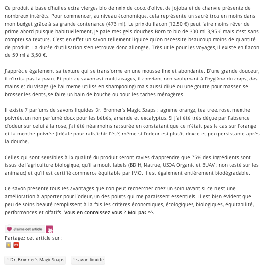 Dr. Bronner's Magic Soaps au banc d'essai avec Melle Ambroise