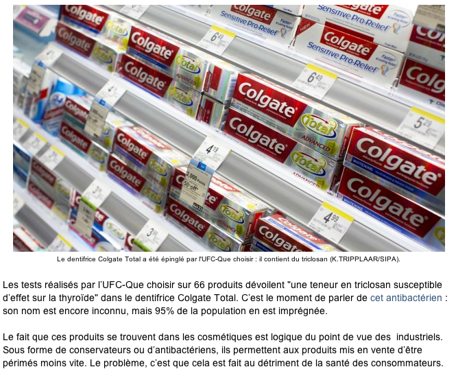 Le Nouvel Observateur: "Les dentifrices et gels douche sont des produits chimiques : comment écarter le danger" Le Nouvel Observateur: "Les dentifrices et gels douche sont des produits chimiques : comment écarter le danger"