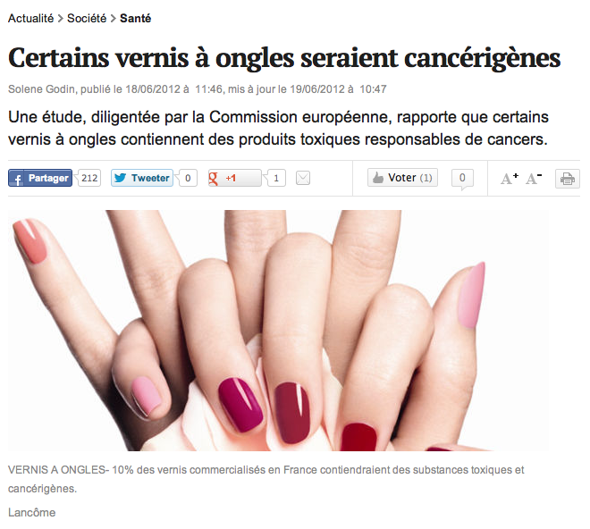 Certains vernis à ongles seraient cancérigènes (article par l'Express)