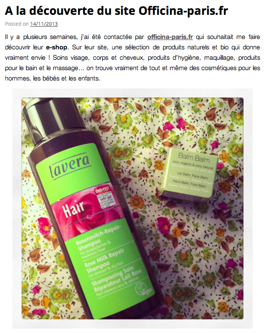 Le blog Totally Beauty Addict "A la découverte du site Officina-paris.fr"