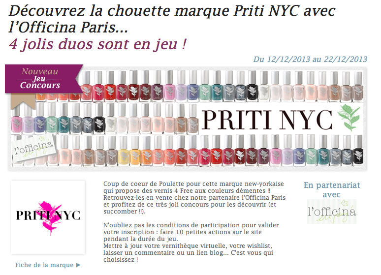 Partenariat l"Officina Vernitheque.fr - Concours vernis à ongles non-toxiques Priti NYC