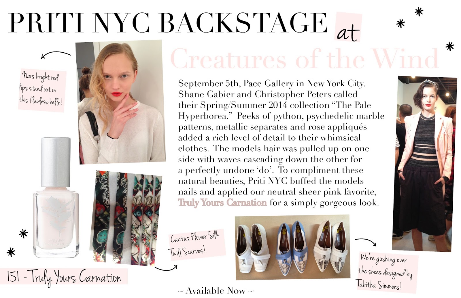 Priti-NYC backstage-truly-yours-carnation-creatures-of-the-wind_SS14