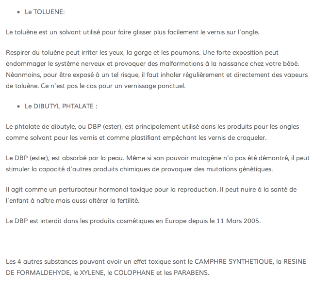 La composition des vernis à ongles et les marques sans danger