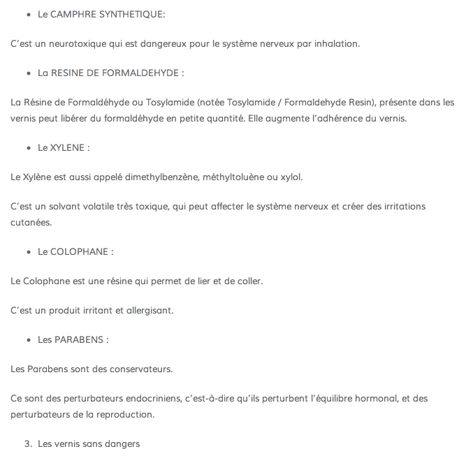 La composition des vernis à ongles et les marques sans danger