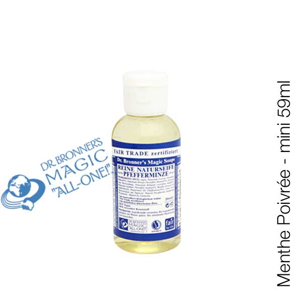 Dr. Bronner's Magic Soaps - Savon Liquide bio multi-usages Menthe Poivrée (mini 59ml) 