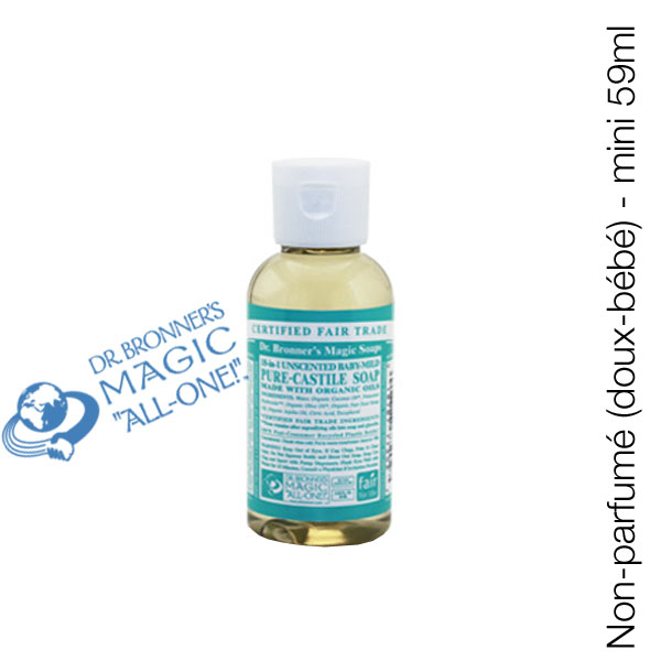 Dr. Bronner's Magic Soaps - Savon Liquide bio multi-usages Non-Parfumé doux bébé (mini 59ml) 