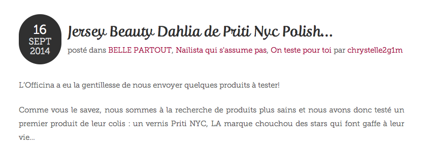 Le vernis Jersey Beauty Dahlia Priti NYC testé par 2 girls 1 mag