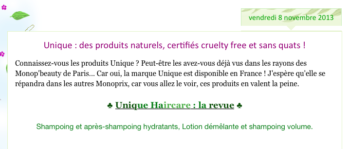 Une Revue des Soins Capillaires bio UNIQUE Haircare par "Les Cheveux de Mini"
