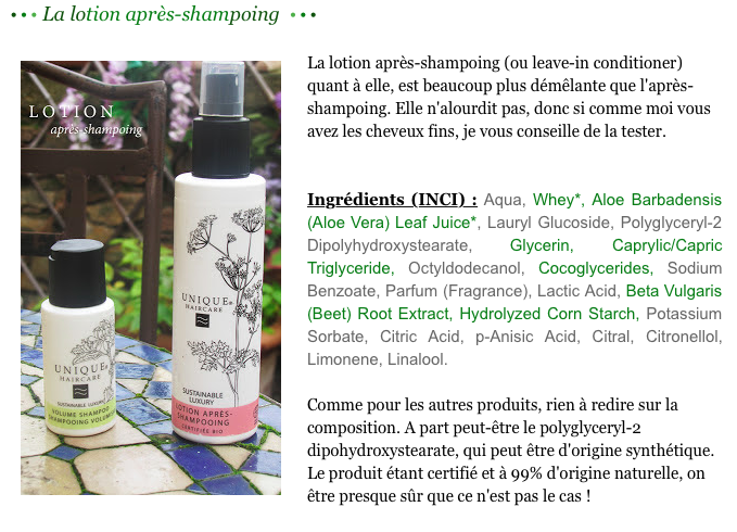 Une Revue des Soins Capillaires bio UNIQUE Haircare par "Les Cheveux de Mini" - La Lotion Après-Shampooing bio UNIQUE Haircare