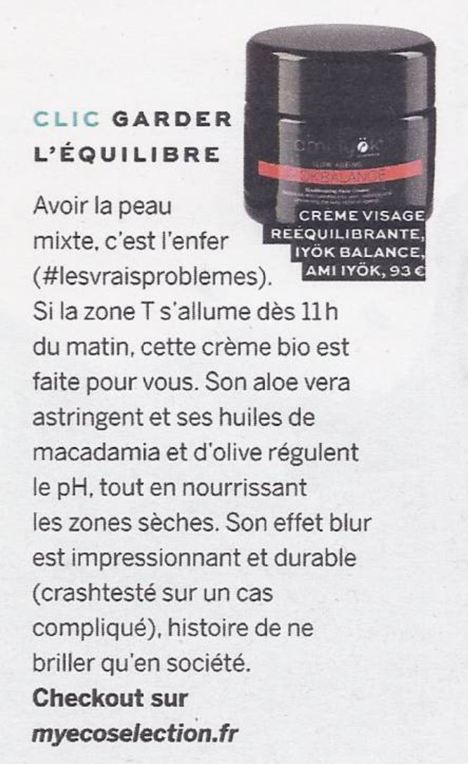 La crème visage IYÖK BALANCE testée et approuvée par STYLIST MAGAZINE !