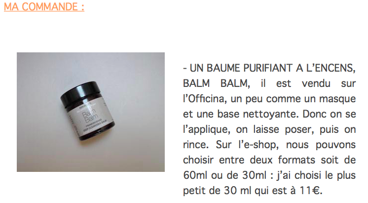 le Cosmetorium teste l'Officina: le Baume Purifiant Intense à l'Encens Balm Balm