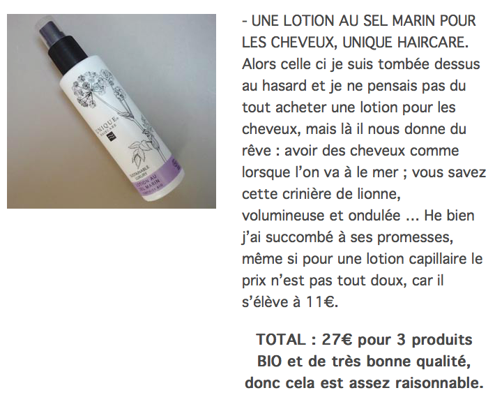le Cosmetorium teste l'Officina: la Lotion Capillaire au Sel Marin (spray) Unique Haircare