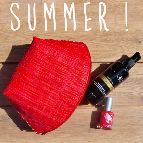 L'OFFICINA ENJOY! Trousse Beauté en paille tressée rouge corail