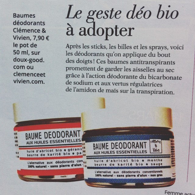 clémence et vivien deodorant crème bio femme actuelle mars 2016 clémence et vivien deodorant crème bio femme actuelle mars 2016
