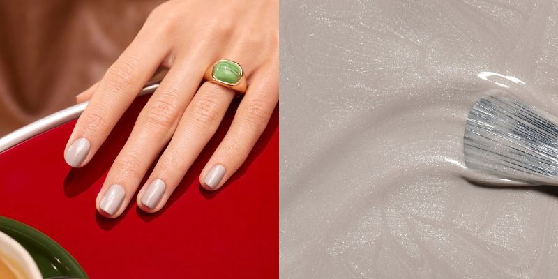 Vernis à ongles Tweed Manucurist gris aux sous-tons chauds et nacrés, collection Quais de Seine Automne 2025, teinte automnale élégante