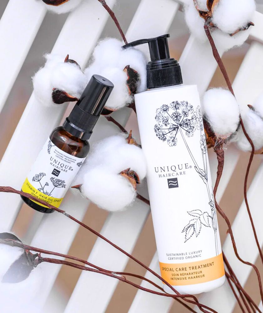 Cheveux secs Masque Soin Réparateur Cheveux bio bleuet Sérum Vitamine F UNIQUE Haircare l'Officina Paris magasin de cosmétiques naturels et bio en ligne