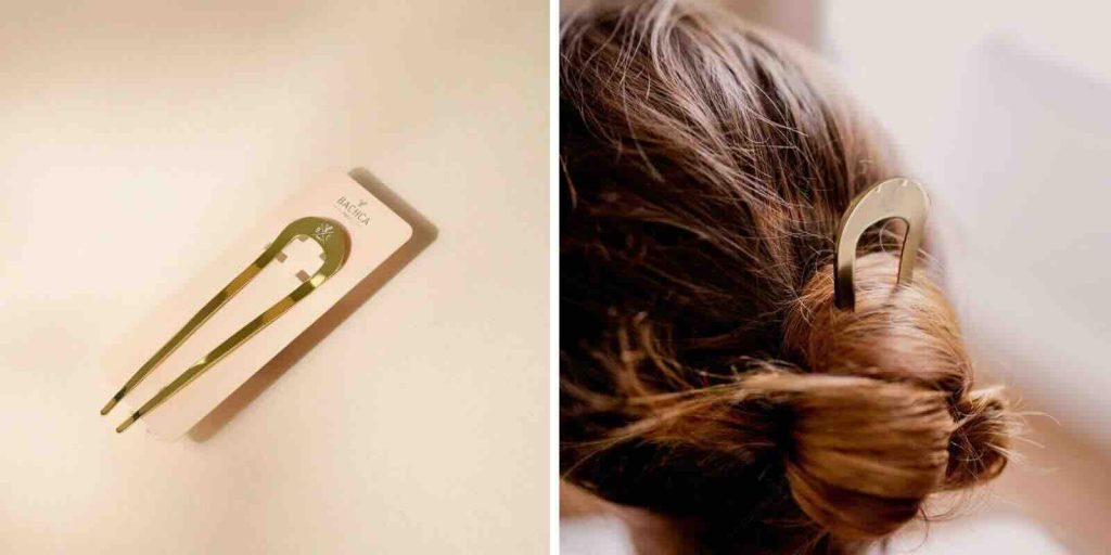 Comment prendre soin de ses cheveux naturellement en été - Pic à chignon doré BACHCA coiffure été boutique en ligne l'Officina Paris