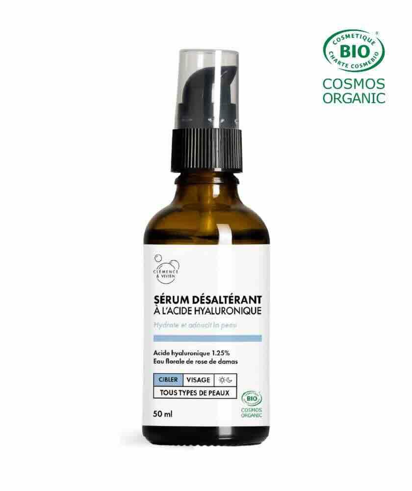Sérum désaltérant à l'acide hyaluronique bio CLÉMENCE & VIVIEN Sérum désaltérant à l'acide hyaluronique, Clémence & Vivian, certifié bio Cosmos Organic, made in France