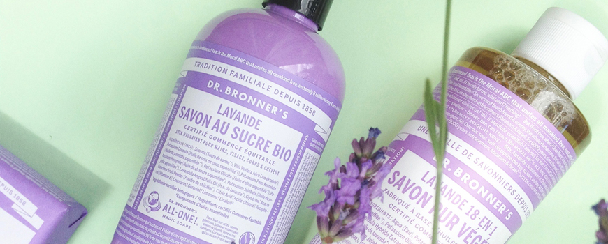 Dr Bronner's organic soap liquid sugar Lavender natural certified vegan fair trade